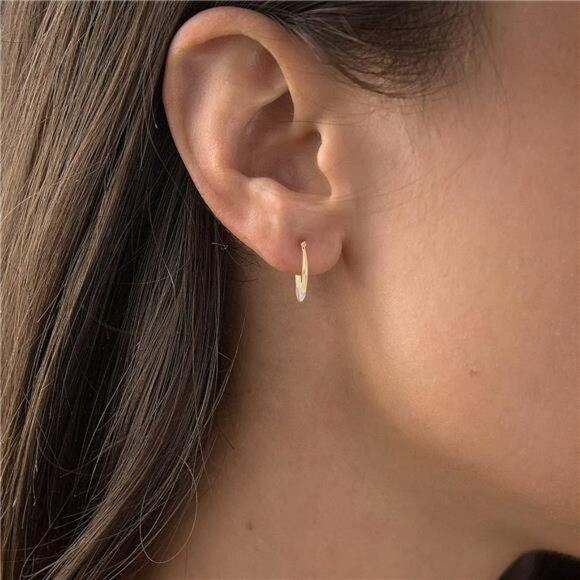 14K Gold Heart Hoop Earrings Tricolor Two Tone Hypoallergenic Shrimp Hoops - Picture 4 of 7